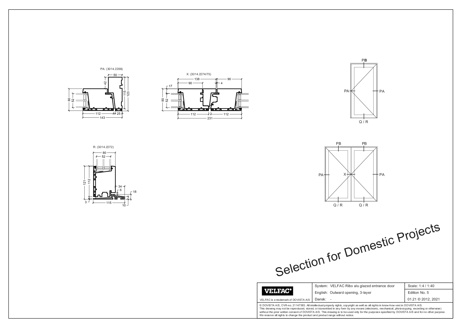 Frames, mullions and panels for VELFAC Ribo entrance and Juliette doors (Selection for Direct customers)